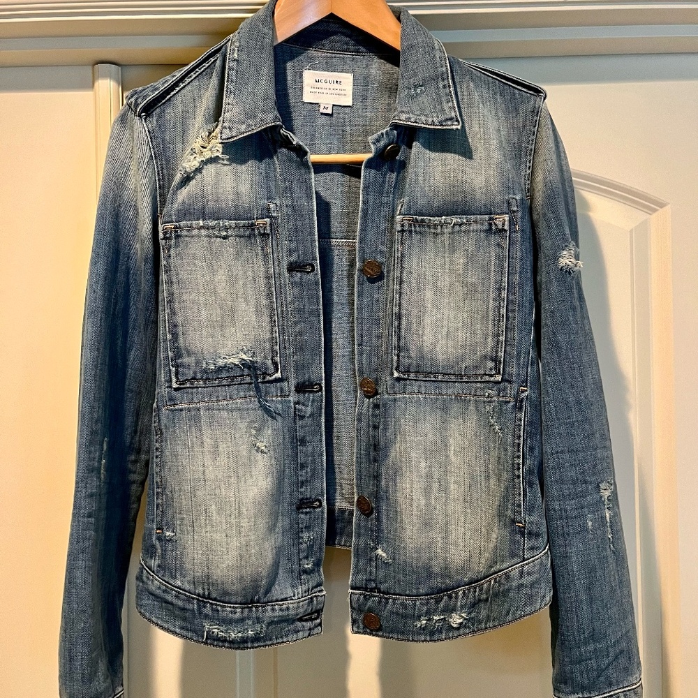 McGuire Denim Distressed Jean Jacket Size Medium